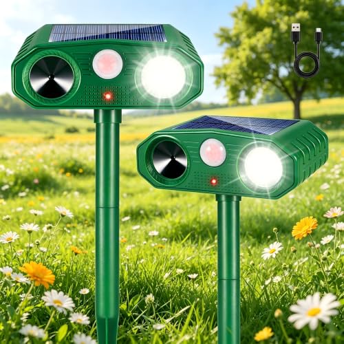 2 Pack Sonic Fortress Pro Deer Repellent Solar Animal Repellent Outdoor
