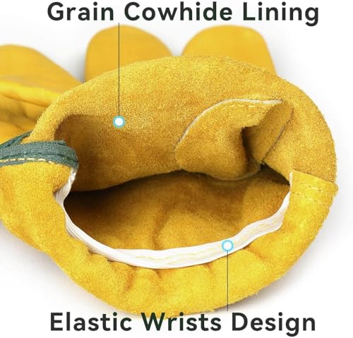 OZERO Cowhide Leather Work Gloves, Gardening, Flex Grip, 3 Pairs, Gold, XL - color: Gold(3 Pair), size: X-Large