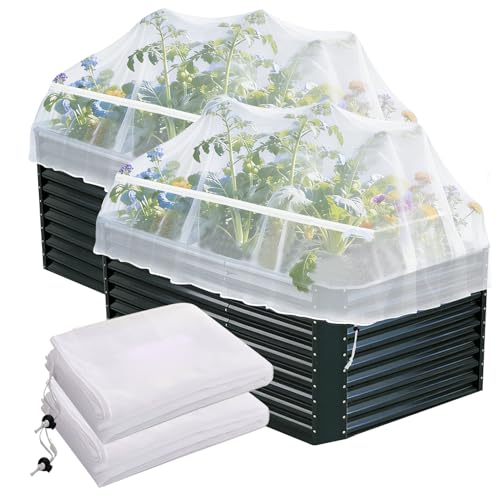 2 Pack Garden Netting for Raised Beds, Fine Mesh Bird Netting Barrier Screen with Zipper Drawstring Garden Bed Plant Cover for Protect Vegetable Fruits Crop from Animals Pest Insect, 2.3×2.3×2Ft - size: 2.3×2.3×2Ft-2 pcs