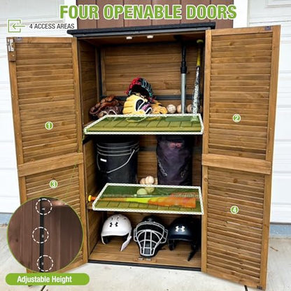 Outdoor Storage Shed with Adjustable Shelfs Tool Cabinet with Floor,Wooden Garden Shed for Backyard, Lawn, Patio Utility - size: 34"W Brown