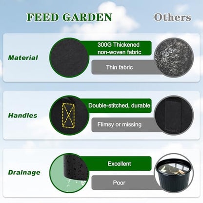 FEED GARDEN 25 Gallon Plant Grow Bags 8 Pack 300G Fabric Pots with Handles - size: 25 Gallon