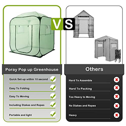 Porayhut Pop Up Greenhouse Tent,Portable X-Large Walk-in Flower House ,Indoor Outdoor Gardening Plant Sunshine Room with PE Mesh Cloth Cover for Protecting Plant from Cold Frost & Birds - style: 85'' Tall Large greenhouse tent