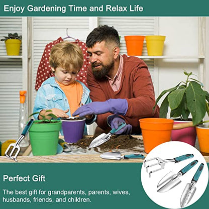 FANHAO Garden Tools Set, 3 Piece Heavy Duty Gardening Tools Cast Aluminum with Soft Rubberized Non-Slip Handle, Durable Garden Hand Tools Garden Gifts for Men Women - color: Teal