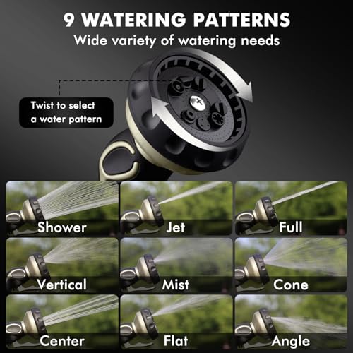 RESTMO Watering Wand Heavy Duty with 10 Spray Patterns, Heavy Duty Metal Water Hose Sprayer with 9 Spray Patterns, High Pressure | On/Off Valve, Ideal for Outdoor Lawn & Garden Watering, Car & Pet Was