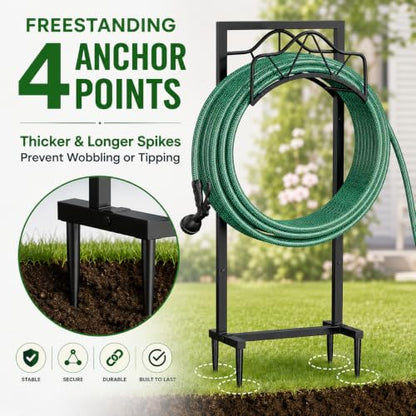 Freestanding Garden Hose Holder - Heavy Duty Metal Water Hose Holder for Outside, Detachable Hose Rack & Storage Hanger, 160FT Capacity for Lawn & Yard, Black