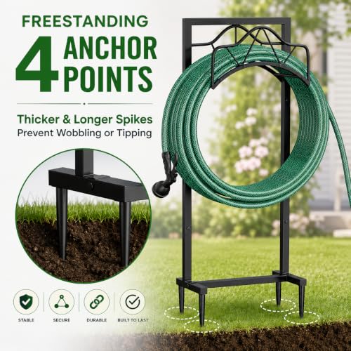 Freestanding Garden Hose Holder - Heavy Duty Metal Water Hose Holder for Outside, Detachable Hose Rack & Storage Hanger, 160FT Capacity for Lawn & Yard, Black