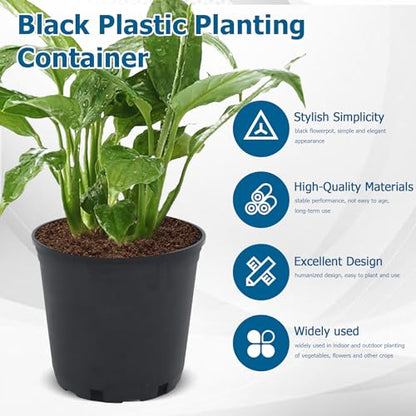 Planter Nursery Pots 2 Gallon Pots for Plants, Injection Molded Plastic Nursery Pots, Plant Container 2 Gal 10-Pack - color: Black, size: Round-9inch-10pcs