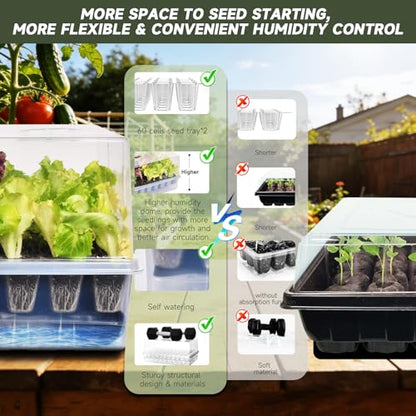 Adawook Self-Watering Seed Starter Tray, Seed Starter Kit Self Water, Germination Trays for Seed Starting with High Humidity Domes (Tray, 240 Cells)