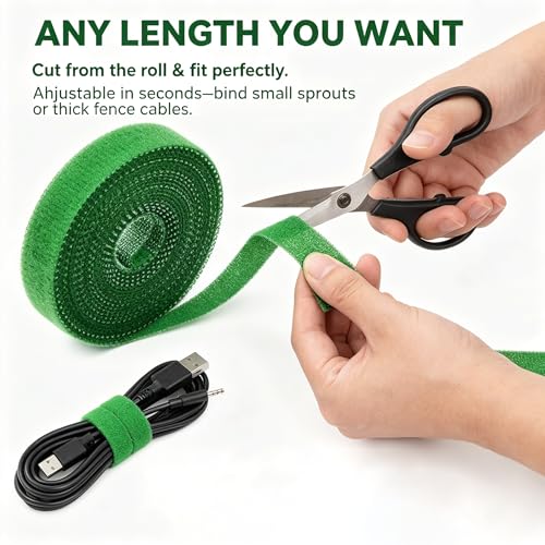 3 Pack Plant Ties Garden Ties for Stakes | Reusable Hook-and-Loop Fastening Tape for Climbing Plants, Cable Organization, Cut-to-Length 16.5ft per Roll, 1/2 in Wide, Green