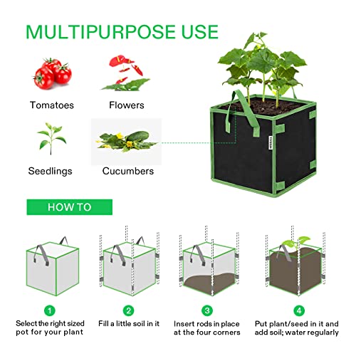 VIVOSUN 5-Pack 10 Gallon Square Plant Grow Bags with Handles - size: 10 Gallon