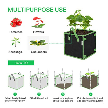 VIVOSUN 5-Pack 10 Gallon Square Plant Grow Bags with Handles - size: 10 Gallon