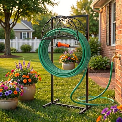 Garden Hose Holder – Freestanding Water Hose Reel Stand Heavy Duty Metal, Outdoor Hose Storage Rack for 150-160FT, Portable Water Hose Holder for Outside Yard Patio Lawn