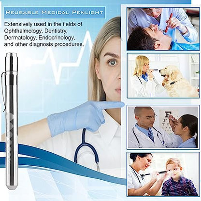 5 pc Bandage Scissors 5.5", Stitch Scissors 4.5", Hemostat 5.5" Straight & Curved, Diagnostic Penlight Made of Premium Quality Stainless Steel - For Training Emergency Supplies & First Aid Kit (White) - color: White