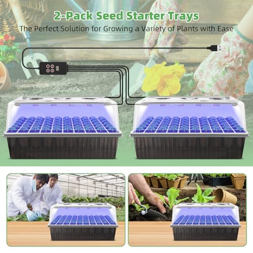 120-Cell Self-Watering Seed Starter Tray with Grow Light, 1–24H Timer, Humidity Dome, Soil pH Meter, Gloves, Seedling Tools – Indoor Seed Starting Kit for Plant Germination, Herbs, Vegetables, Flowers - size: 120-Premium model