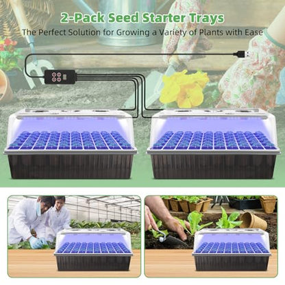 120-Cell Self-Watering Seed Starter Tray with Grow Light, 1–24H Timer, Humidity Dome, Soil pH Meter, Gloves, Seedling Tools – Indoor Seed Starting Kit for Plant Germination, Herbs, Vegetables, Flowers - size: 120-Premium model