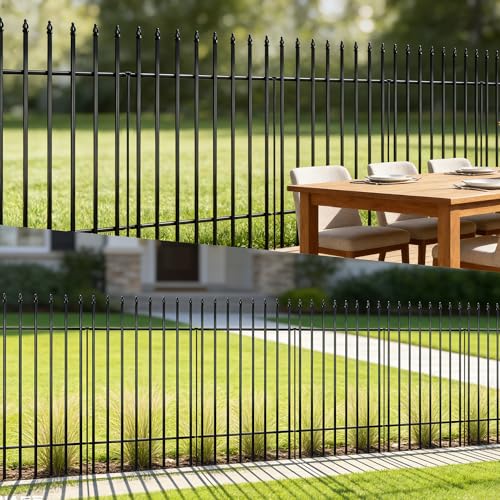 Thealyn 42" H x 12.5Ft Metal Garden Fence, Animal Barrier, 5 Panels - color: Black, size: 42″ H x 12.5 ft (5 Panels)