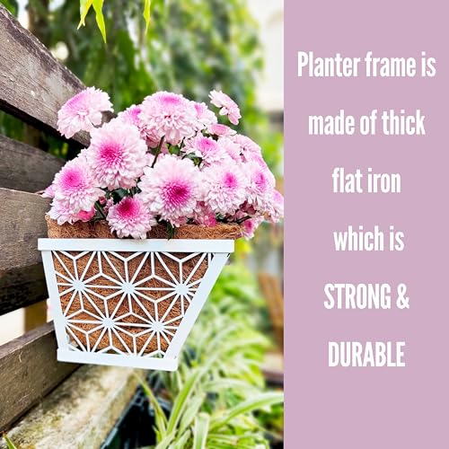 LaLaGreen Window Boxes Planter (2 Pack, 12 Inch) White Metal Rectangular Wall Planters with Coco Liner, Horse Trough Deck Railing for Outdoor Plants Holder, Modern Rail, Balcony, Fence, Porch Patio - size: 12" (30cm) x 2 pack