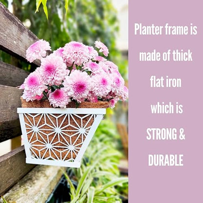 LaLaGreen Window Boxes Planter (2 Pack, 12 Inch) White Metal Rectangular Wall Planters with Coco Liner, Horse Trough Deck Railing for Outdoor Plants Holder, Modern Rail, Balcony, Fence, Porch Patio - size: 12" (30cm) x 2 pack