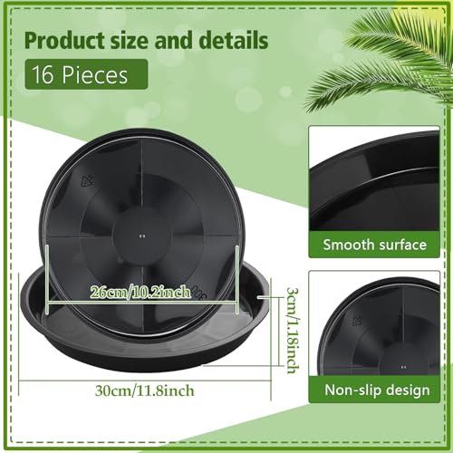 Honeydak 16 Pack 11.8 Inch Plant Saucer Plastic Plant Water Tray Plastic Saucers for Indoors Outdoors Round Pot Planter Heavy Duty Drip Trays for Garden Flower, Black - size: 11.8 Inches in Top Size