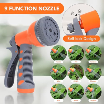 GAOMON Retractable Garden Hose Reel - 1/2 in x 72 ft, Wall Mounted, 9-Function Sprayer, Any Length Lock, 180° Swivel, Automatic Slow Rewind - size: 72FT