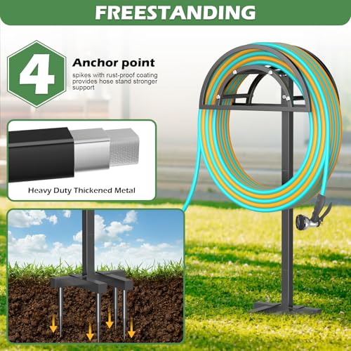 OLV Garden Hose Holder, Freestanding Water Hose Reel for Outside - color: Black