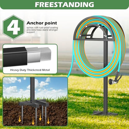 OLV Garden Hose Holder, Freestanding Water Hose Reel for Outside - color: Black