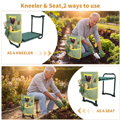 Garden Kneeler and Seat, Foldable Kneeling Bench with Tool Pouch - color: Green-model a