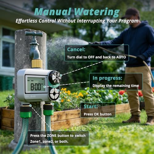 QUOBAS Brass Sprinkler Timer, Programmable Water Hose Timer for Garden Hose - size: Interval Program 2 Zone