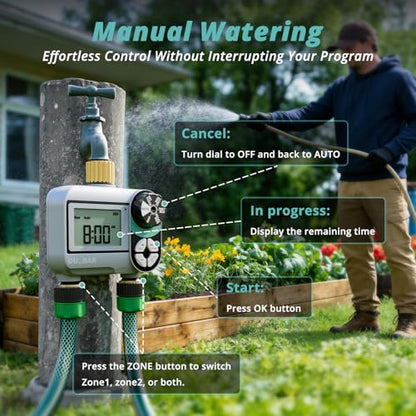 QUOBAS Brass Sprinkler Timer, Programmable Water Hose Timer for Garden Hose - size: Interval Program 2 Zone