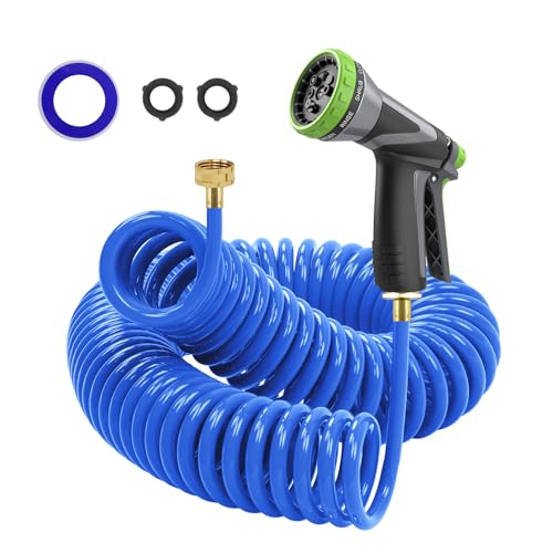 Coil Hose,3/8" EVA Coil Garden Hose 50 FT,Curly Water Hose - color: Blue, size: 50FT