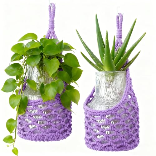 Macrame Wall Plant Hanger, Hanging Planter Basket Holder, Wall Planters for Indoor Plants, for Up to 6 Inch Pot (Purple, 6-Inch) - color: Purple, size: Large – Fits Pot Bottom ≤6"