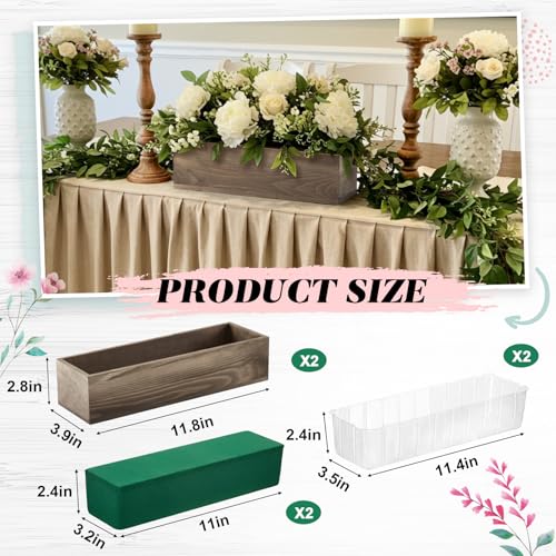 Dandat 2 Set Wood Boxes for Centerpieces 12x4 Inch Rectangle Wooden Planter Box Rustic Wooden Planters with Removable Plastic Liner Floral Foam Blocks for Christmas Wedding Garden Decor(Brown) - color: Brown, size: 12 X 4 Inch