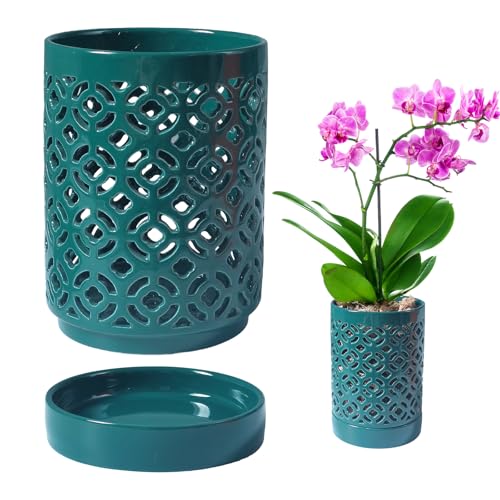 Orchid Pot 4 Inch, Orchid Pots with Holes & Saucers for Repotting, Breathable Slotted Orchid Pots Flower Plant Pot Green - color: Green Plum