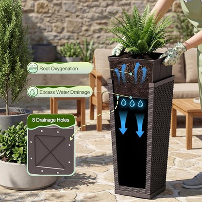 Devoko Resin 24'' Tall Planters, Large Taper Outdoor Planter - color: Brown, size: 24" Set of 2
