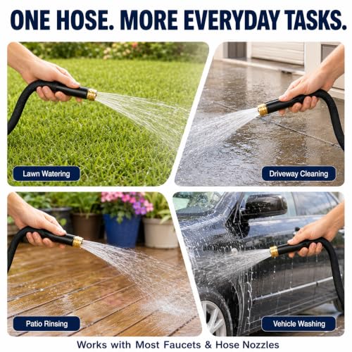 25FT Garden Hose, 5/8-Inch Flat Ultra Lightweight Flexible & Kink Free - color: Black, size: 25FT