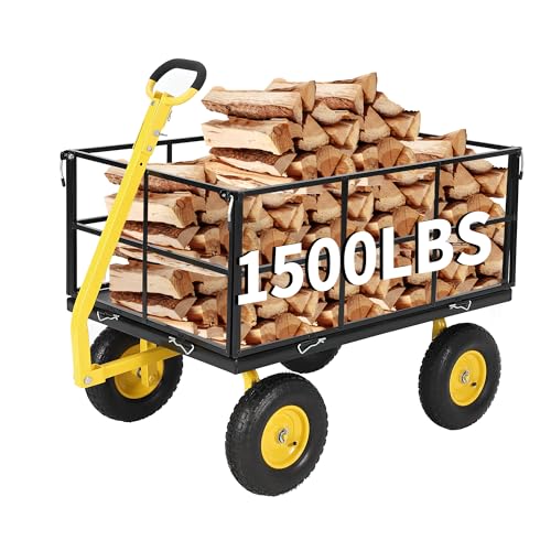 Garvee 1500 LB Heavy Duty Garden Wagon Cart, Outdoor Metal Utility Trailer - color: Black, size: 1500 Lbs