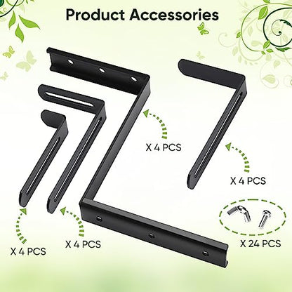 VIVIKEN Planter Box Brackets, Adjustable Flower Brackets for Deck Railing - size: 4 Pack Black No Drill