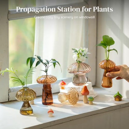 Glasseam Mushroom Plant Propagation Station, 10Pcs Small Glass Vases Bulk - color: Amber, size: 10