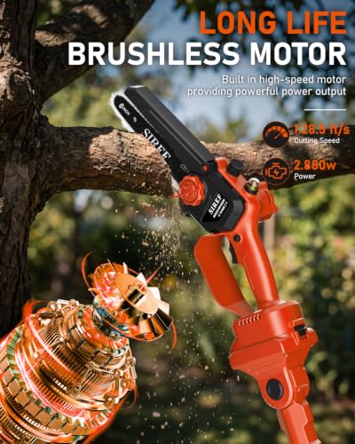 Electric Pole Saw 6“ Mini Chainsaw Cordless Telescopic 4.0Ah Batteries Fast Charger Adjustable Shoulder Strap Tree Trimmer Limb Branch Cutter Pruner 16 Ft Max Reach Multi-Angle Orange - color: Orange-1 Battery
