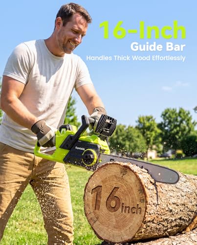 16 Inch Electric Chainsaw Cordless, 2000W Brushless Chainsaw, 4.0Ah Battery & Fast Charger, 40V Electric Chain Saws, Instant Brake, Tool-Free Chain Tension, Auto Oiling for Tree Trimming, Wood Cutting - color: Mint Green