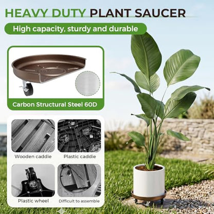 Plant Caddy With Wheels 13" Metal Plant Saucers for Indoors 350 Lb Capacity - size: 2 PACK 13 INCH