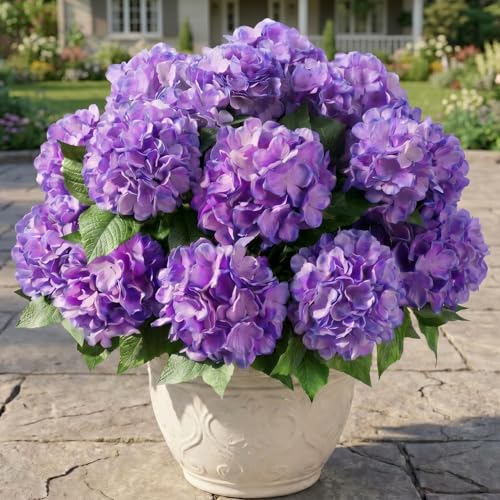 Sousi Hydrangea Artificial Flower for Outdoor, 4 Bundles Fake Hydrangea Bush Plant UV Resistant for Outdoors Front Porch Indoor Home Garden Decor(Purple) - color: Light Purple