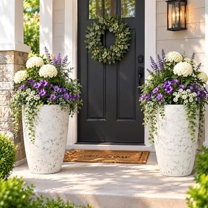19.5" Tall Resin Planters Set of 2, Faux Birch Bark, White - color: 19.5"h-faux Birch Bark