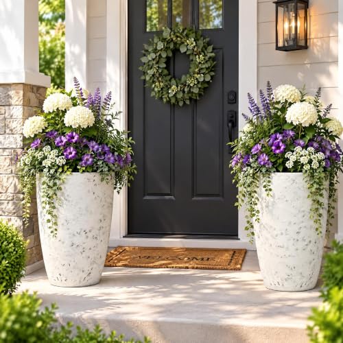 19.5" Tall Resin Planters Set of 2, Faux Birch Bark, White - color: 19.5"h-faux Birch Bark