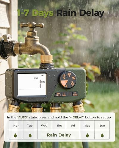 Diivoo 4 Zone Sprinkler Timer with IP68 Waterproof & Large Display - size: 4 Outlets