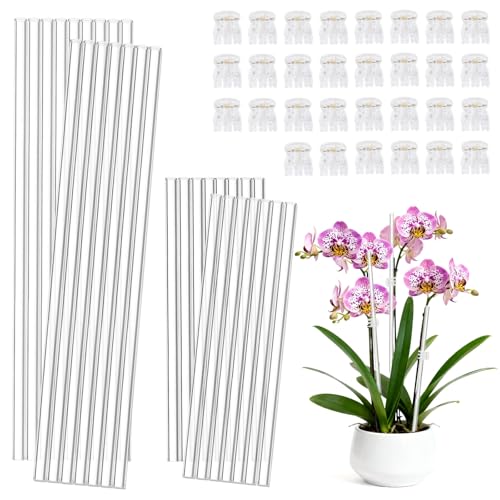 60PCS Orchid Stakes and Clips Set, 11/16 Inch Acrylic Plant Stakes for Indoor Plants, Clear Orchid Clips for Plants Support, Outdoor Garden Sticks for Potted Plant, Monstera, Tomatoes, Flowers