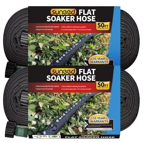 Flat Soaker Hose 50FT 2-Pack for Garden Beds - size: 50FT 2Pack