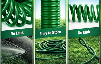 Coil Garden Hose 8 ft, Curly Water Hose with Plastic Connectors, Recoil Garden Water Hose, Retractable, Corrosion Resistant Garden Coil Hose.