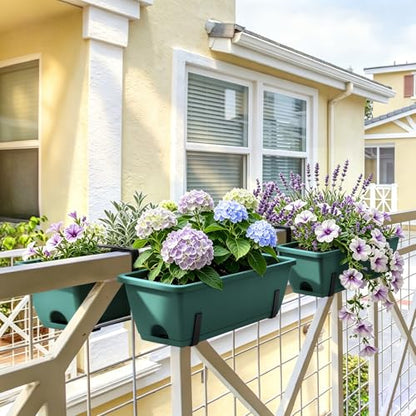 4-Pack Railing Planter Boxes with 2 Sets Double-Sided Adjustable Brackets - color: Green