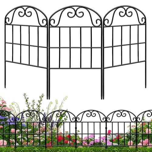 Garden Fence 24.5 in x 20.58 ft, 19-Pack Decorative Black Metal Panels - size: 19 Pack, 20.58ft(L) x 24.5in(H)
